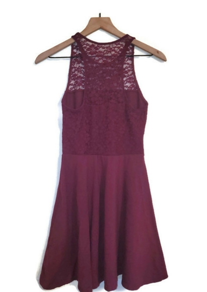 Hollister Lace A-Line Mini Dress Maroon/Burgundy Red Size Medium - Picture 4 of 7